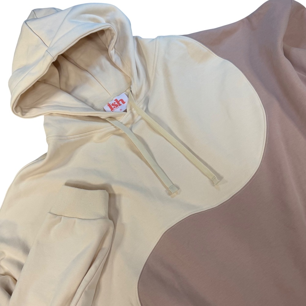 Ish Active Colorblock Cropped Hoodie Cream Mauve Pink Wavy Panel Sweatshirt S